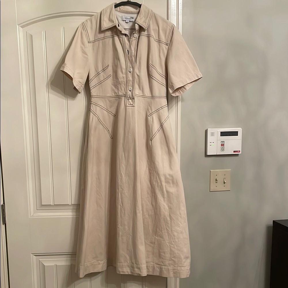 Rosetta Getty Beige Midi Dress with Stitch Detail